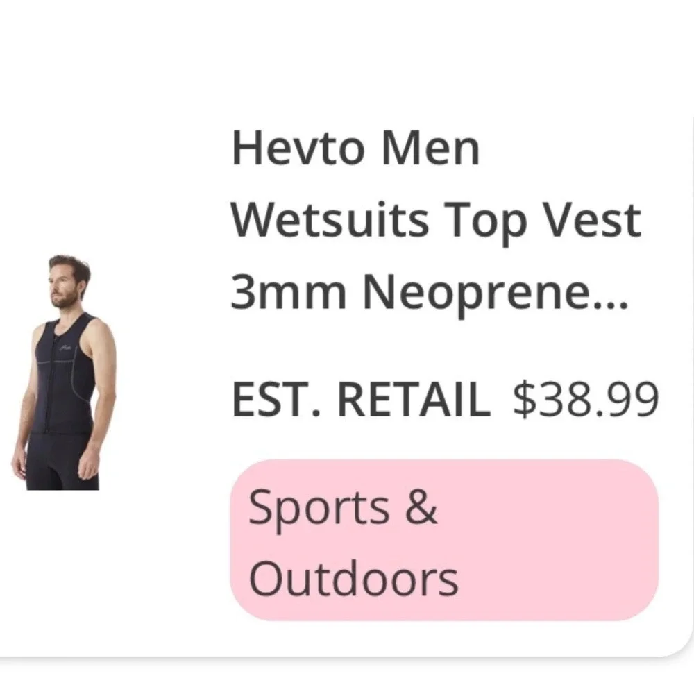 Hevto Wetsuit Vest‎ Mens Large Black New 3mm Neoprene Front Zip Sleeveless Top